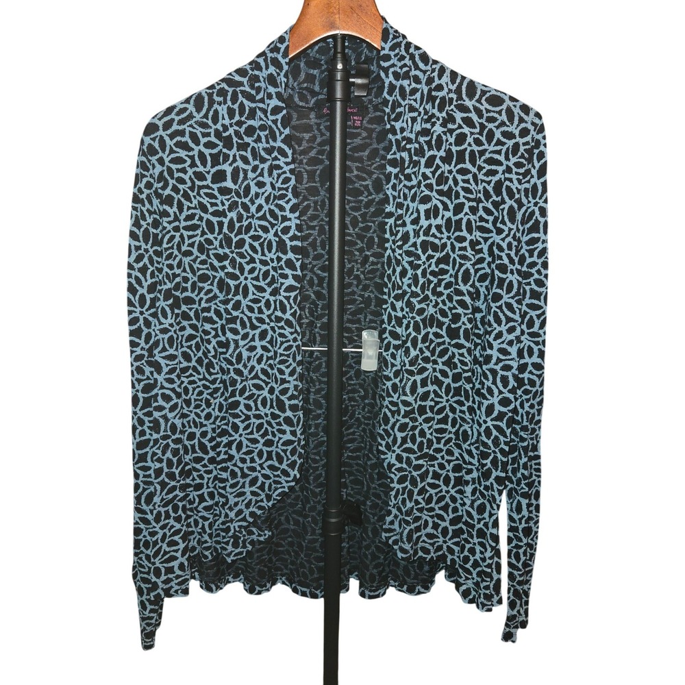 Fresh Produce Cardigan Women MD/LG‎ Gray & Black Floral Cotton Open Front 21756